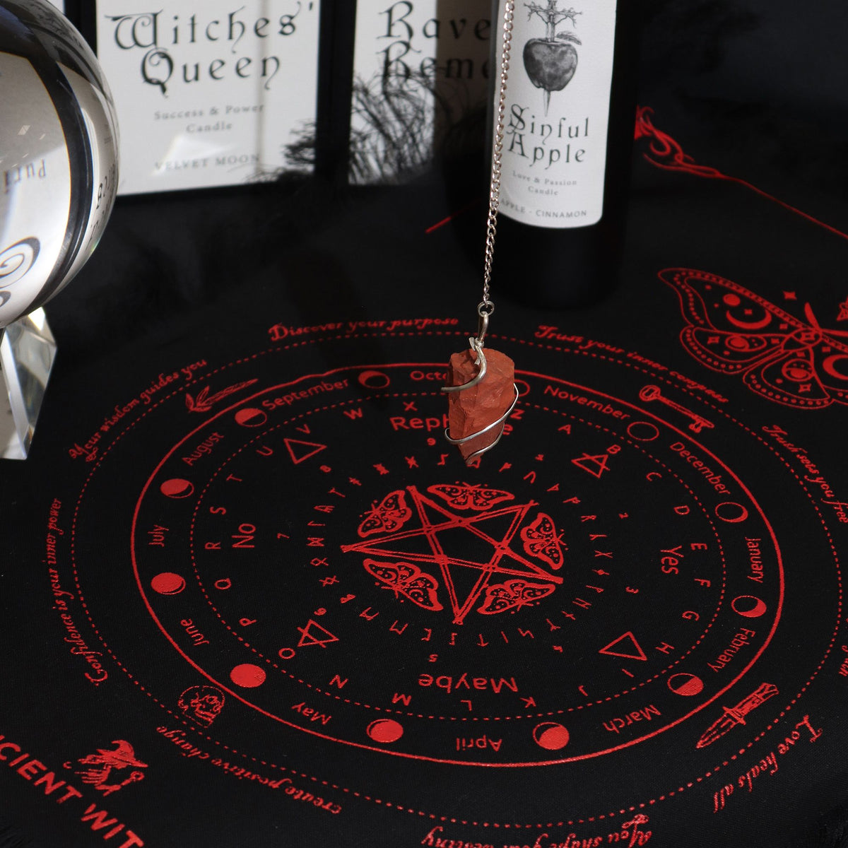 Obrus do wahadła Ancient Witch z twarzą słońca, czarny i krwistoczerwony – zdjęcie 2