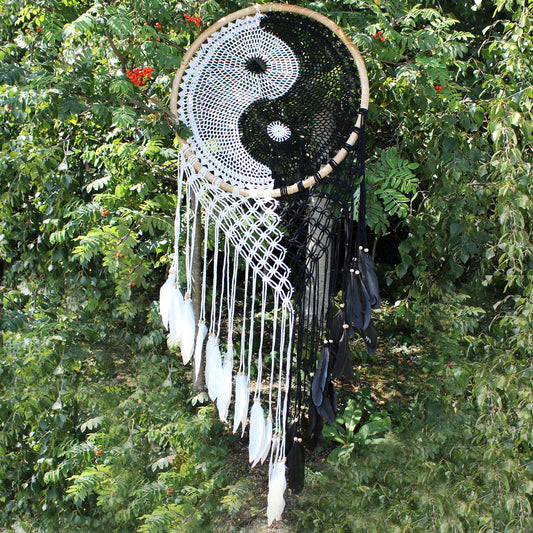 Łapacz snów yin yang, bardzo duży, czarno-biały – zdjęcie 2
