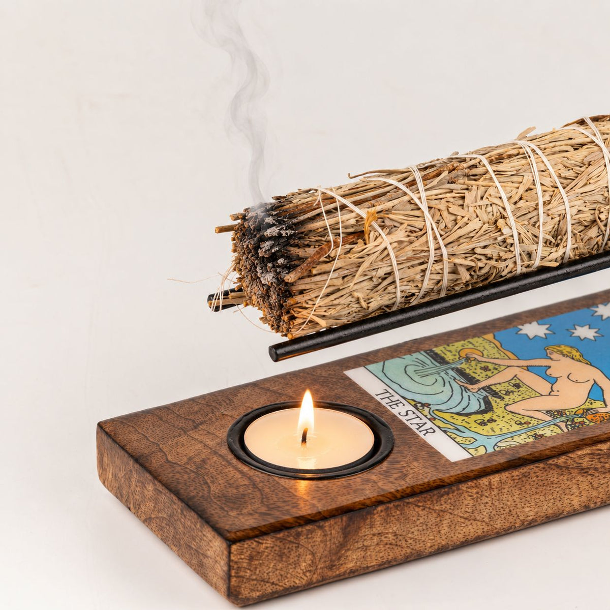 Duży podgrzewacz szałwii na tealight, karta tarota Gwiazda – zdjęcie 3