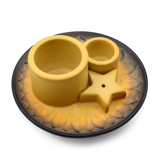 Ceramiczna podstawka na palo santo i szałwię, mandala, piaskowo-szara