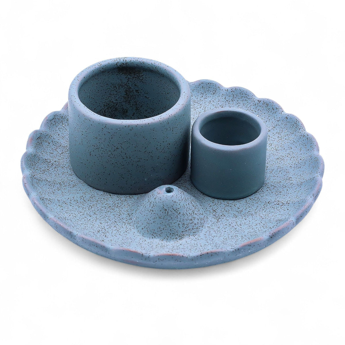 Ceramiczna podstawka na palo santo i szałwię, kwiat lotosu, niebieska – zdjęcie 6