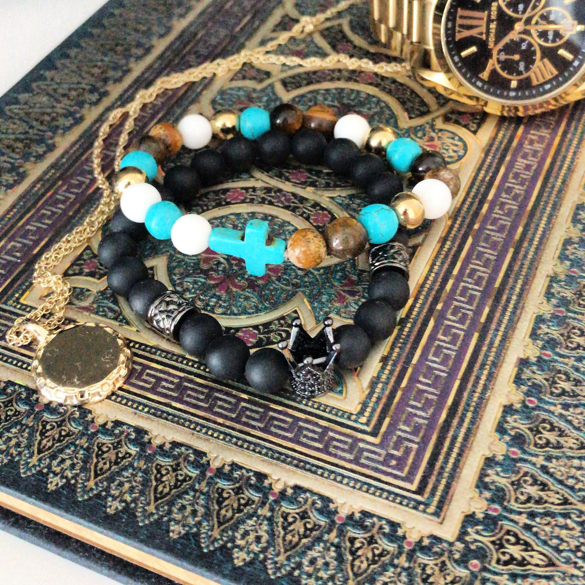 Bransoletka z czarnego agatu z zawieszką hamsa – zdjęcie 2
