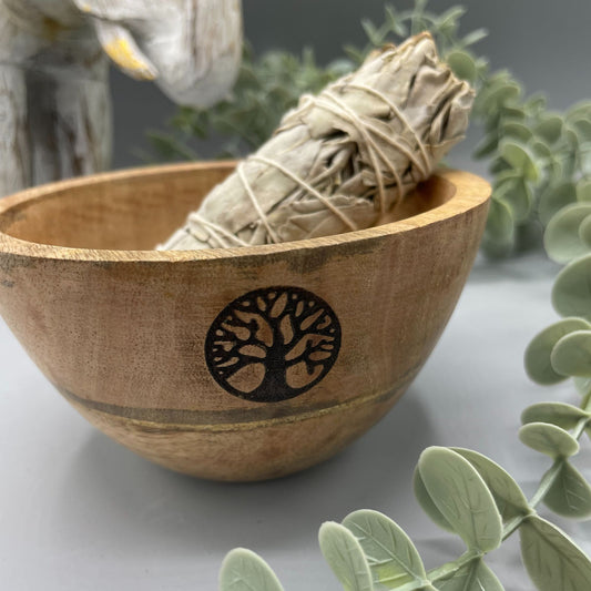 Drewniana misa rytualna na szałwię, drzewo życia, 12 × 7 cm – zdjęcie 2