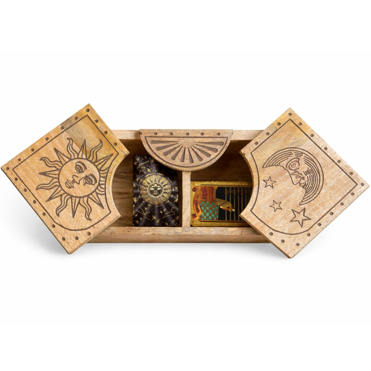 Pudełko na karty tarota z dwiema przesuwanymi pokrywkami, słońce i księżyc – zdjęcie 2