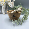 Drewniana misa rytualna na szałwię, trzy księżyce, 12 × 7 cm