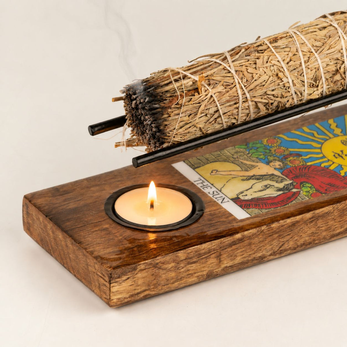 Duży podgrzewacz szałwii na tealight, karta tarota Słońce – zdjęcie 7