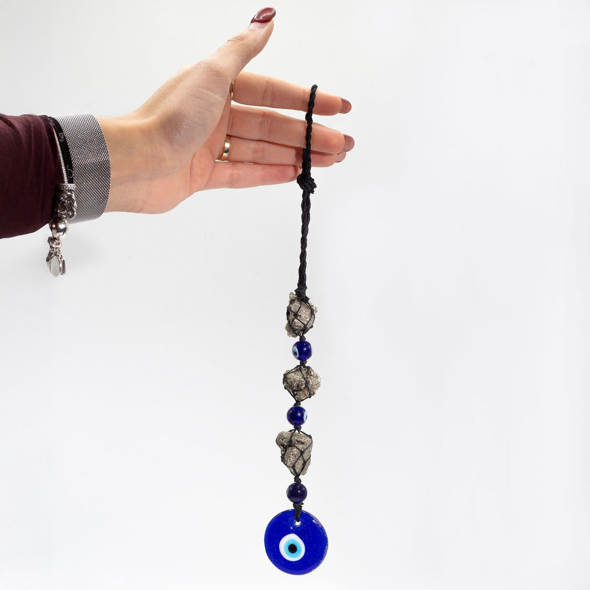 Zawieszka z pirytem i koralikami, Evil Eye, ręcznie robiona – zdjęcie 3