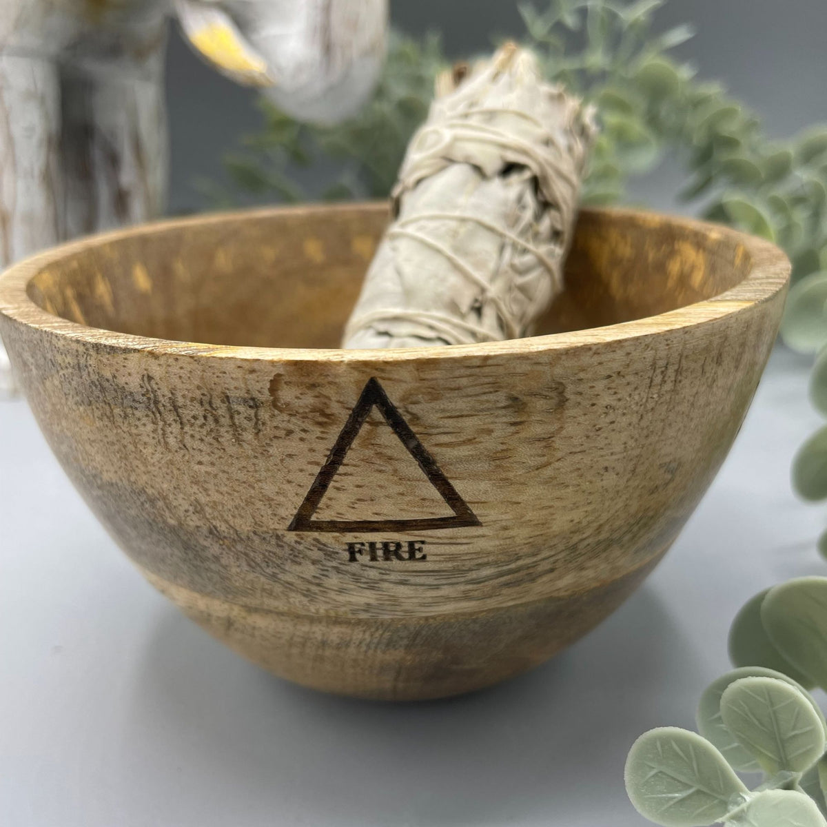 Drewniana misa rytualna na szałwię, cztery żywioły, 12 × 7 cm – zdjęcie 4
