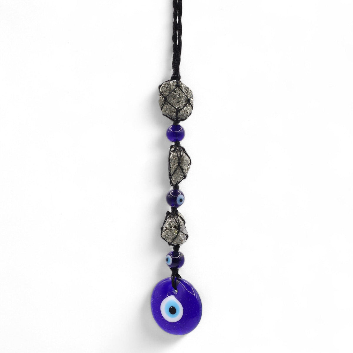Zawieszka z pirytem i koralikami, Evil Eye, ręcznie robiona