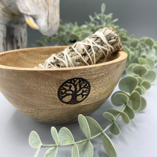 Drewniana misa rytualna na szałwię, drzewo życia, 14 × 7 cm – zdjęcie 2