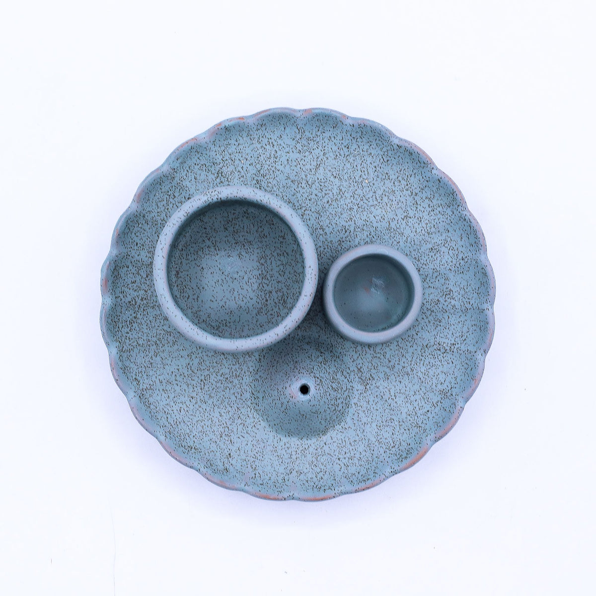 Ceramiczna podstawka na palo santo i szałwię, kwiat lotosu, niebieska – zdjęcie 10