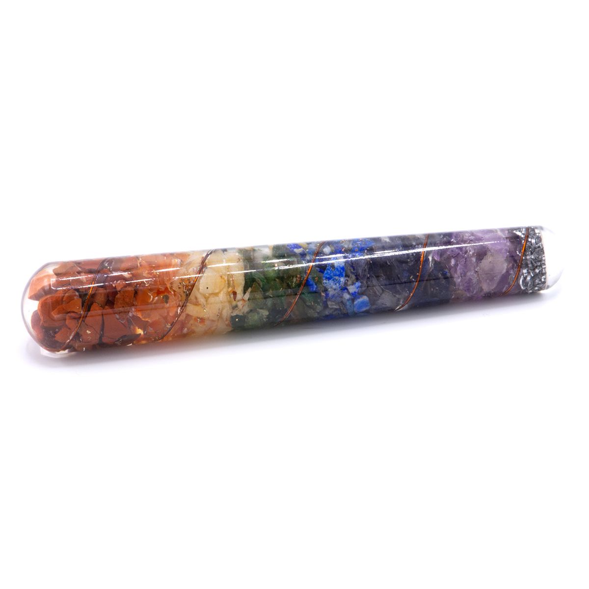Różdżka z orgonitu 140 × 30 mm, czakry i miedź, ręcznie robiona