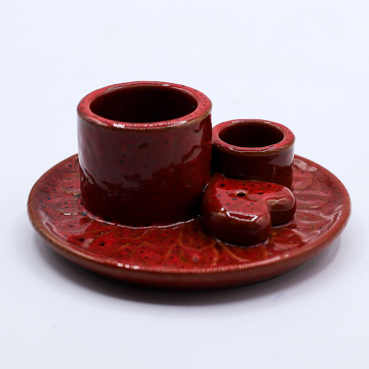 Ceramiczna podstawka na palo santo i szałwię, mandala, czerwona z sercem – zdjęcie 8