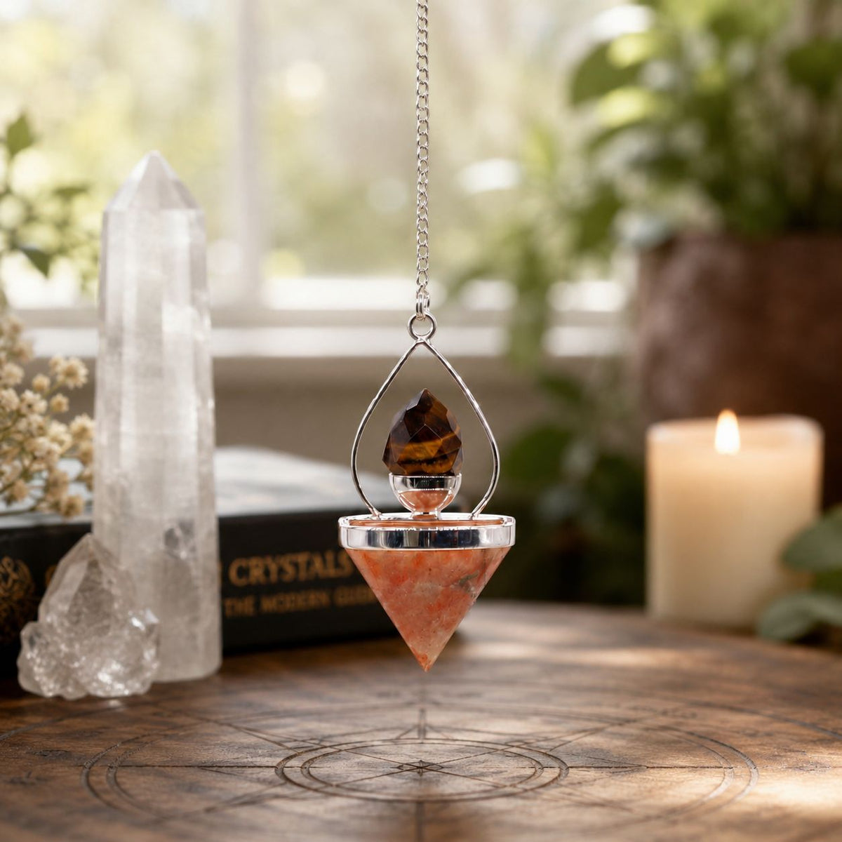 Wahadło Lantern of Life z kamienia słonecznego i tygrysiego oka – zdjęcie 3