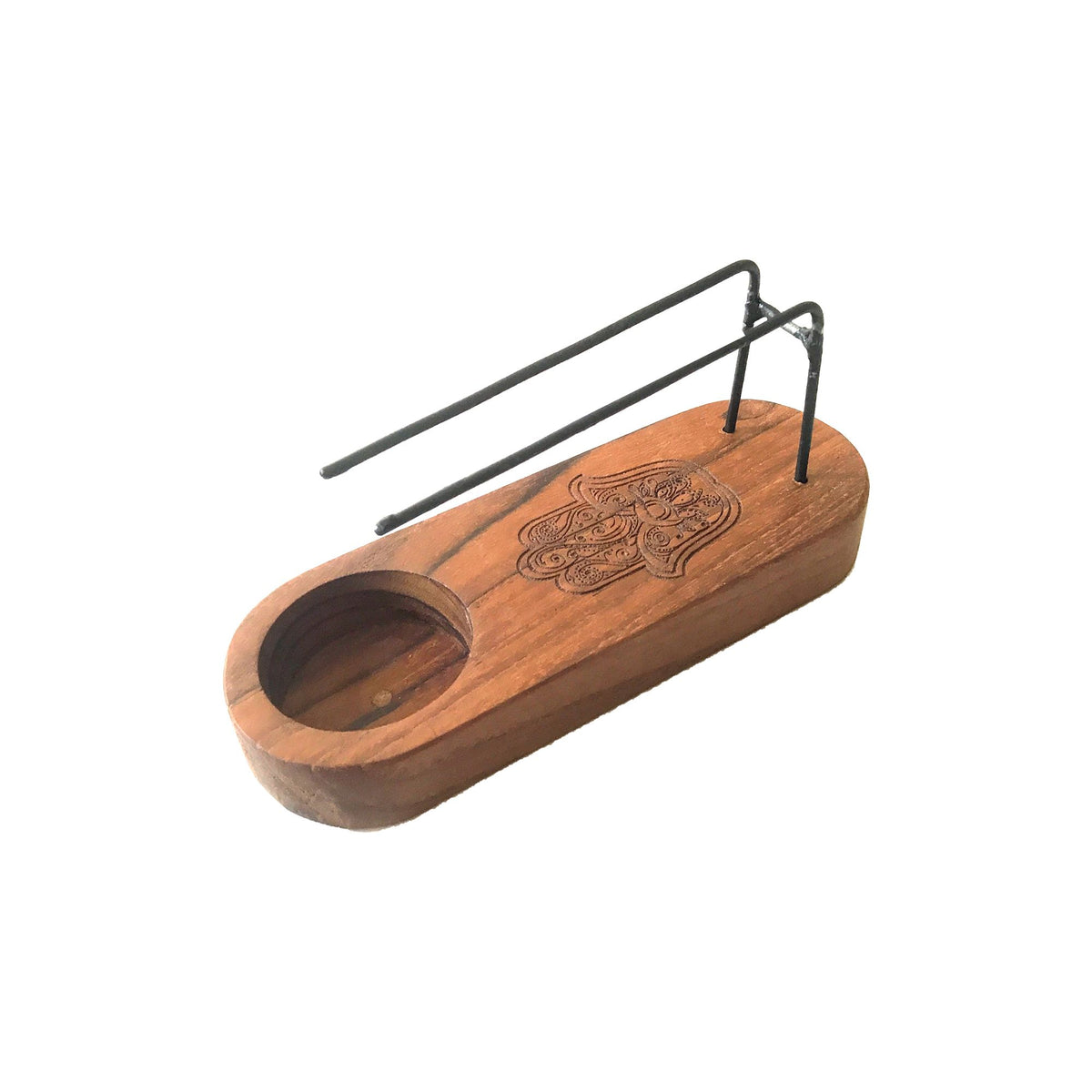 Mały podgrzewacz palo santo na tealight, drewno tekowe, hamsa