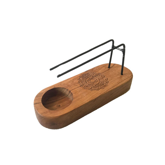 Mały podgrzewacz palo santo na tealight, drewno tekowe, mandala